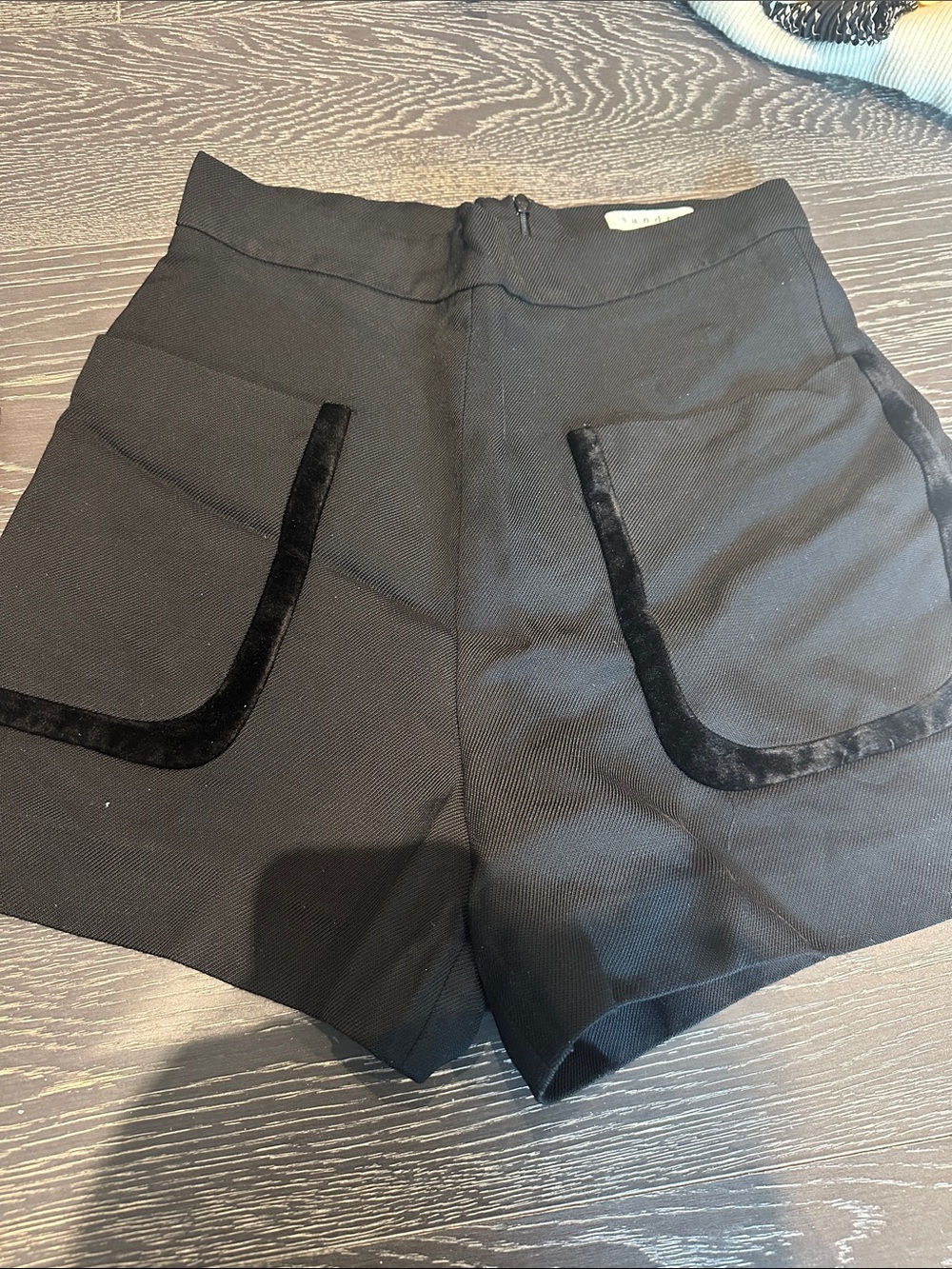 Sandro Black High-Waist Pocket Shorts with Velvet Trim